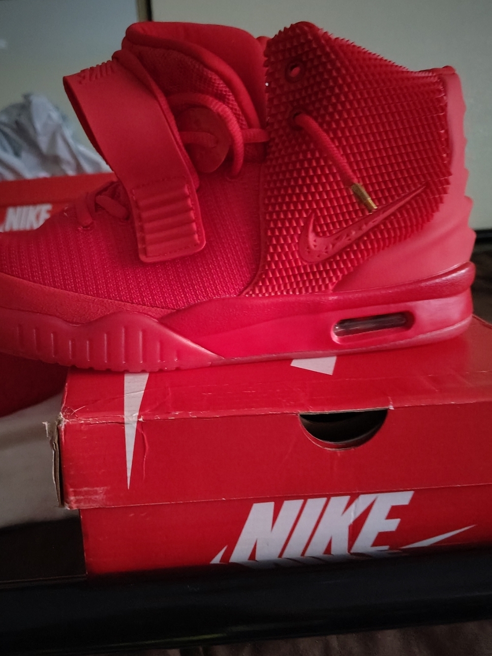 "Yeezy Nike All-Red High-Top Athletic Sneaker
